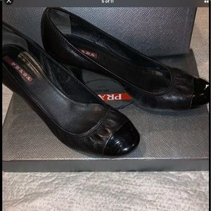 Prada Nappa Vernice Patent Flats, Black, Sz 37